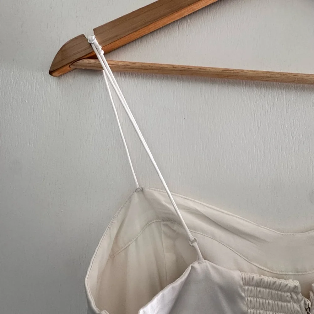 Y2K Satin Slip Dress | Ivory Spaghetti Strap Maxi Minimalist